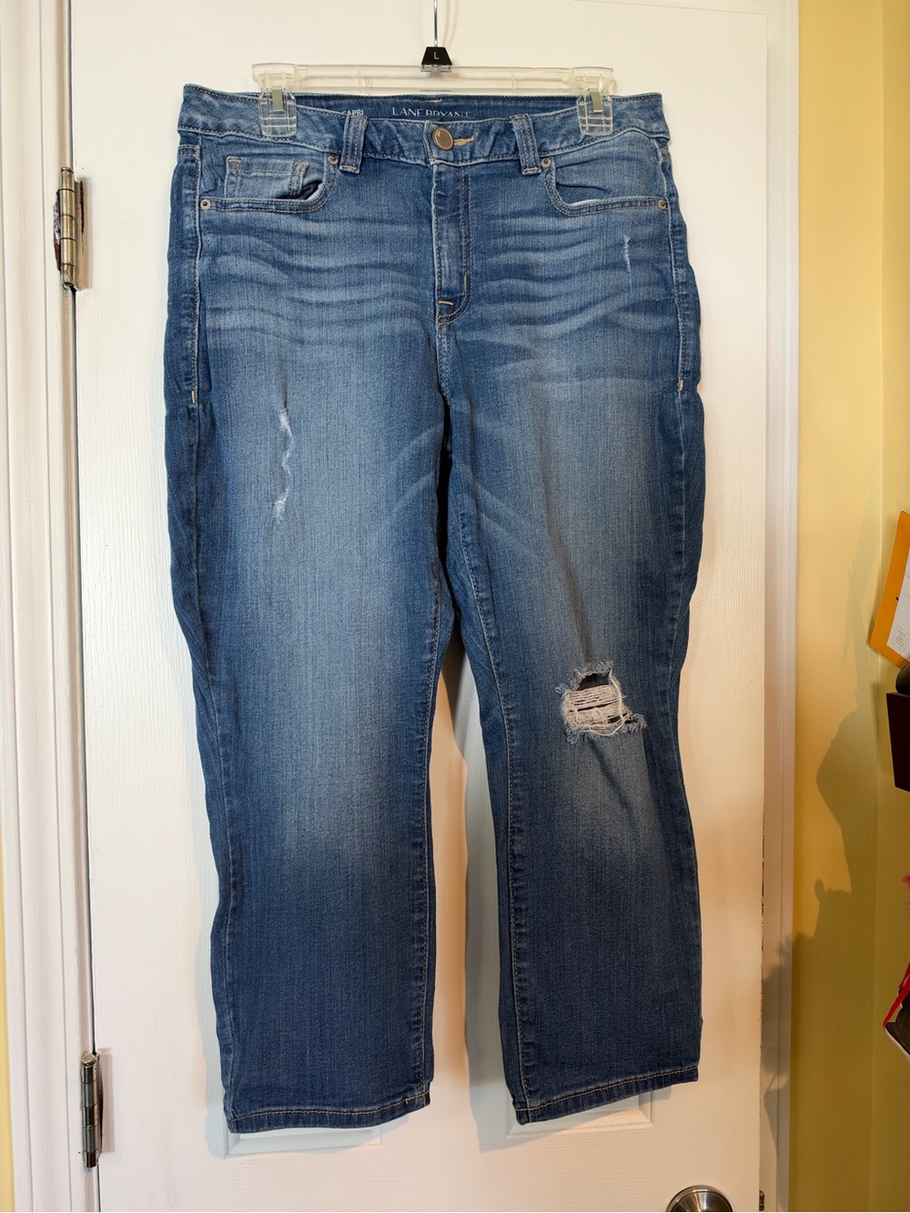 Lane Bryant Distressed Mid-Blue Cropped Jeans